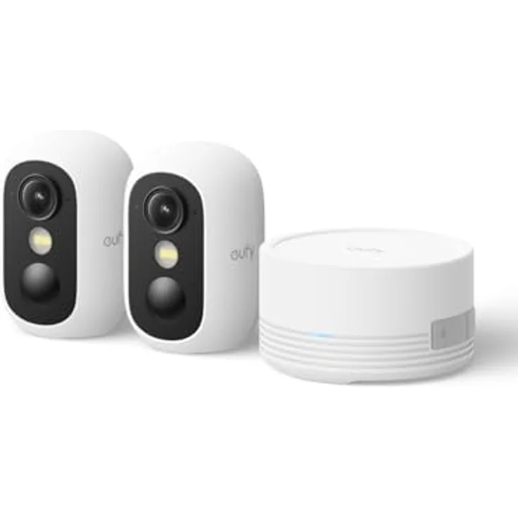 eufy Security eufyCam C35 2-Kamera-Set, kabellose Überwachungskamera für Innen & Außen, IP67, Farbnachtsicht, Gesichtserkennung, lokaler Speicher bis 256GB, Solarpanel-kompatibel, ohne Abo