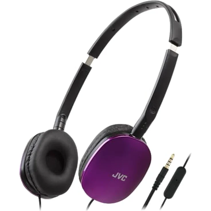 JVC HA-S160M-V Flats Faltbarer und kompakter Kopfhörer in Glossy Trendfarbe, ideal für Telearbeit und Online-Seminare (Violett) – Bild 1