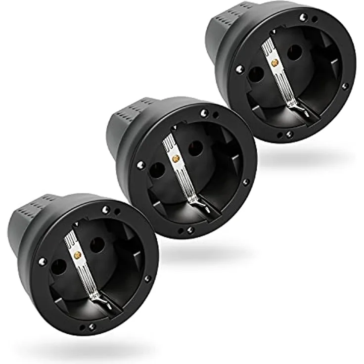 greate 3x Schuko Kupplung IP44 Aussenbereich mit Knickschutz - Gummi Kupplung 230V mit Zugentlastung, 2-polig, 16A & 3,7kW - Gummikupplung in Schwarz