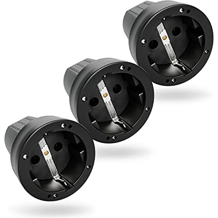 greate 3x Schuko Kupplung IP44 Aussenbereich mit Knickschutz - Gummi Kupplung 230V mit Zugentlastung, 2-polig, 16A & 3,7kW - Gummikupplung in Schwarz – Bild 1