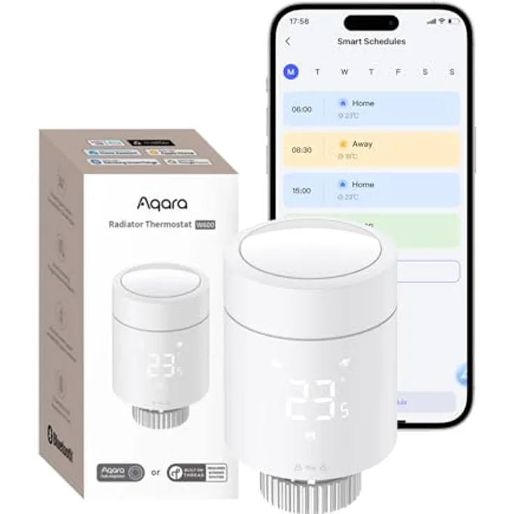 Aqara Smartes Heizkörperthermostat W600, Zigbee/Thread, Energiesparen, Sprachsteuerung, Geofencing, Kompatibel mit Apple Homekit, Alexa, Google