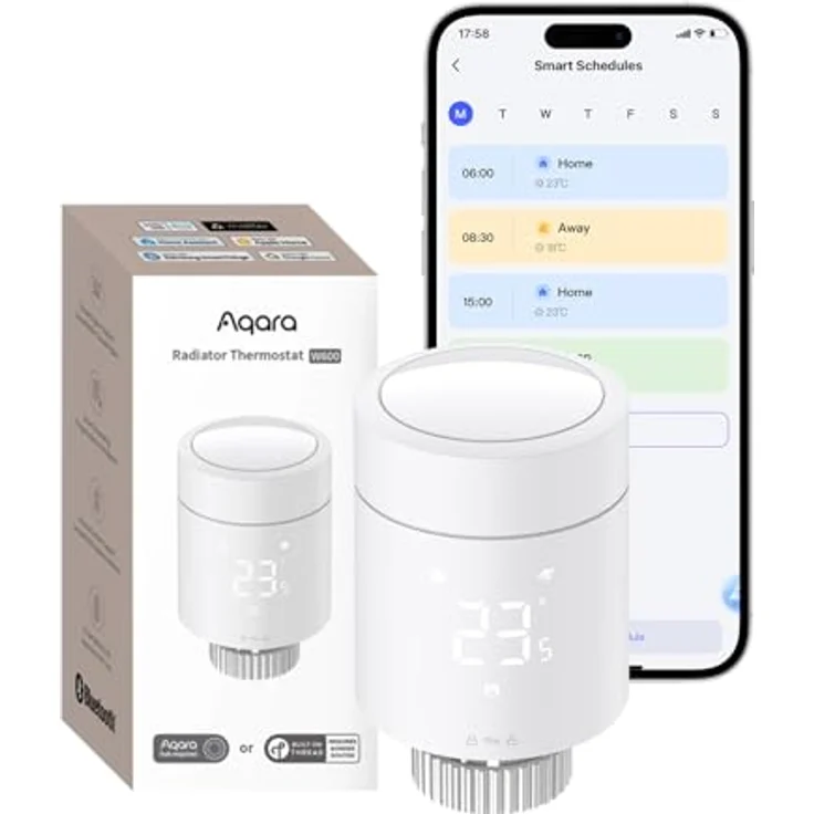 Aqara Smartes Heizkörperthermostat W600, Zigbee/Thread, Energiesparen, Sprachsteuerung, Geofencing, Kompatibel mit Apple Homekit, Alexa, Google – Bild 1