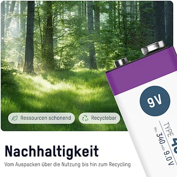 ANSMANN 1x 9V E-Block Akku Li-Ion mit USB Typ-C Anschluss, wiederaufladbar über USB-C/Hohe Leistung von 9 Volt & 400 mAh/Geeignet für Rauchmelder, Fernsteuerung, Spielzeug, Funkgeräte – Bild 3