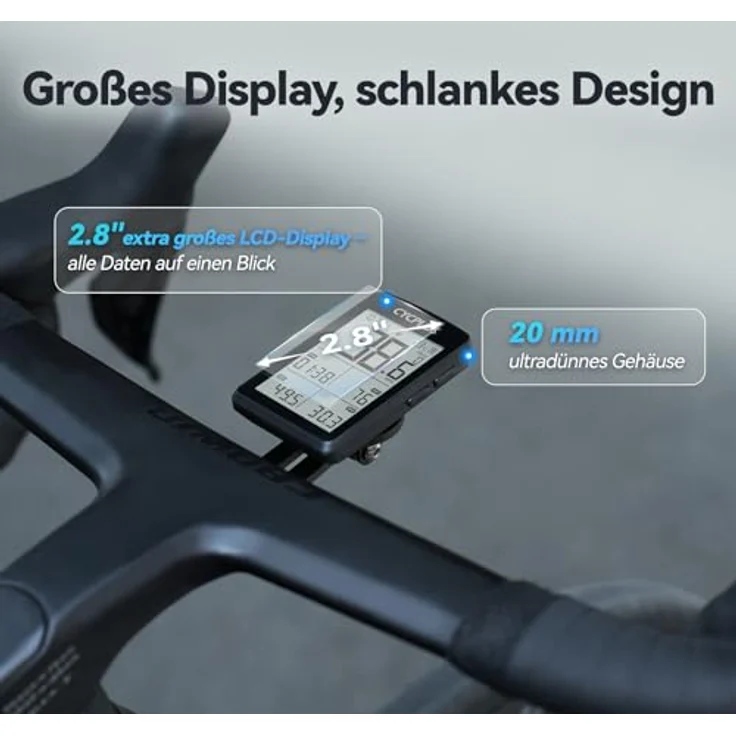 CYCPLUS GPS Fahrradcomputer ANT+ mit Bluetooth 5.0, 2,8-Zoll-LCD, 100+ Stunden Akku, IP67 wasserdicht, automatische Hintergrundbeleuchtung – Bild 2