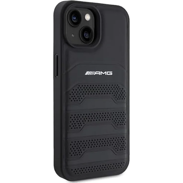 Mercedes AMG Leather Debossed Lines Case für iPhone 15 Plus, aus hochwertigem ökologischen Leder, schwarz – Bild 4