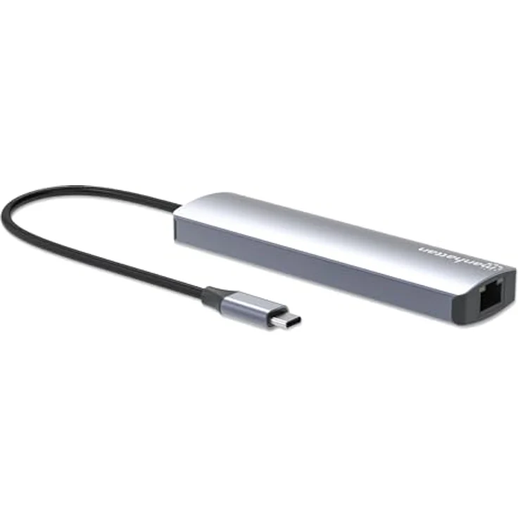 Manhattan 153966 Docking Station USB-C PD 7-in-1 4K Hub Multiport Silver, HDMI 4K@60Hz, Gigabit Ethernet, Aluminiumgehäuse – Bild 4