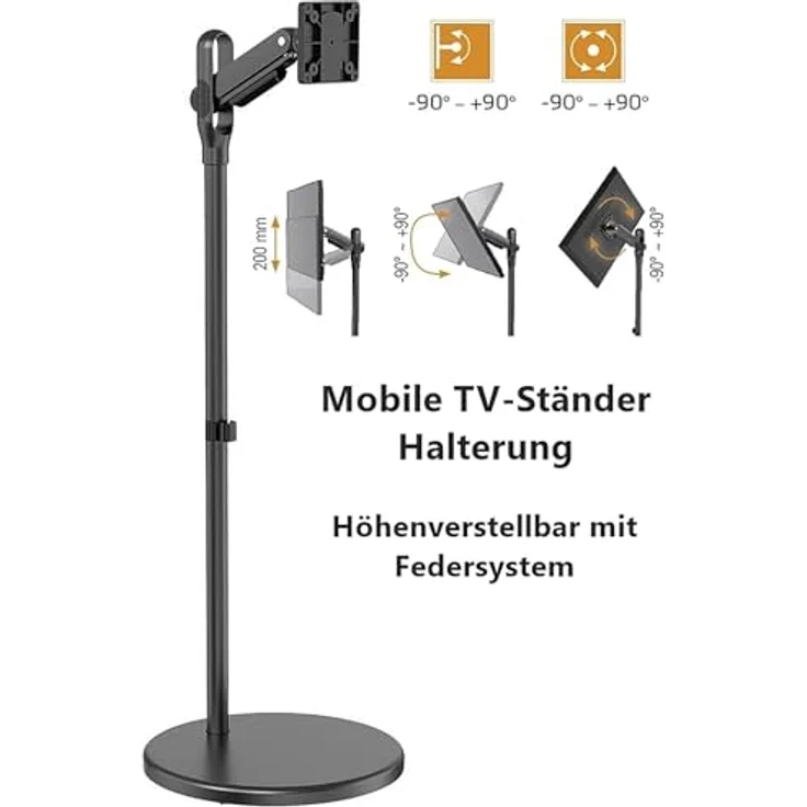 Reflexion TV-Standfuß BV05, mobiler TV-Ständer für Displays bis 32 Zoll, höhenverstellbar von 40 bis 81 cm, Neigung +/-90° – Bild 2