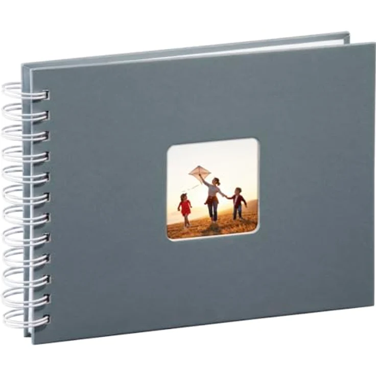 Hama Fotoalbum Spiralalbum, 50 weiße Seiten, 25 Blatt, Größe 24 x 17 cm, mit Ausschnitt für Bildeinschub, Fotobuch grau – Bild 2