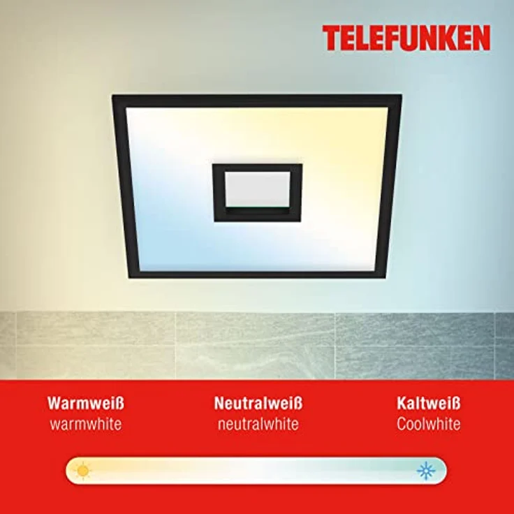 TELEFUNKEN - LED Panel, LED Deckenleuchte, Deckenlampe dimmbar, inkl. Fernbedienung, RGB-Innenbereich und -Backlight, 24 Watt, 2200lm, Timerfunktion, 445x445x63mm (LxBxH) 319405TF Schwarz – Bild 5