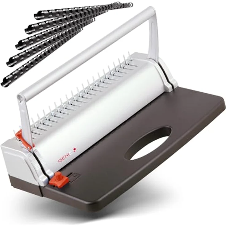Genie CB 800 Spiralbindegerät (bis 145 Blatt, DIN A4, Inkl. Plastikbinderücken-Set) silber-schwarz – Bild 2