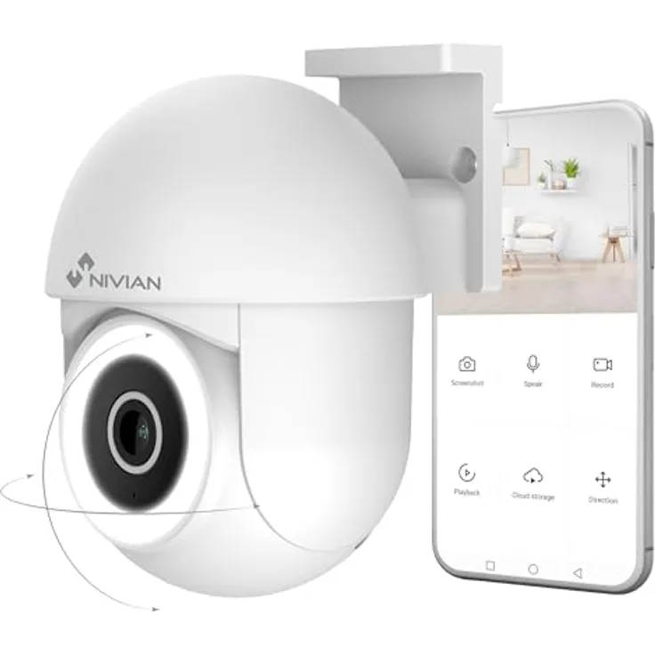 NIVIAN PTZ Überwachungskamera 2K SUPER HD, WiFi, Nachtsicht, Bewegungserkennung, Autotracking, kompatibel mit Alexa und Google Home, App TUYA