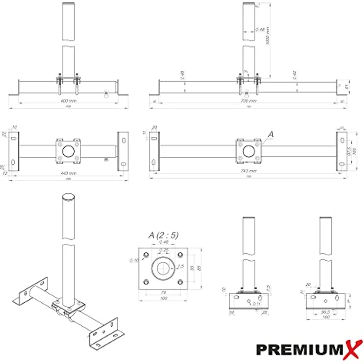 PremiumX SAT Mast Sparrenhalter Frankfurter Pfanne Dach – Bild 8