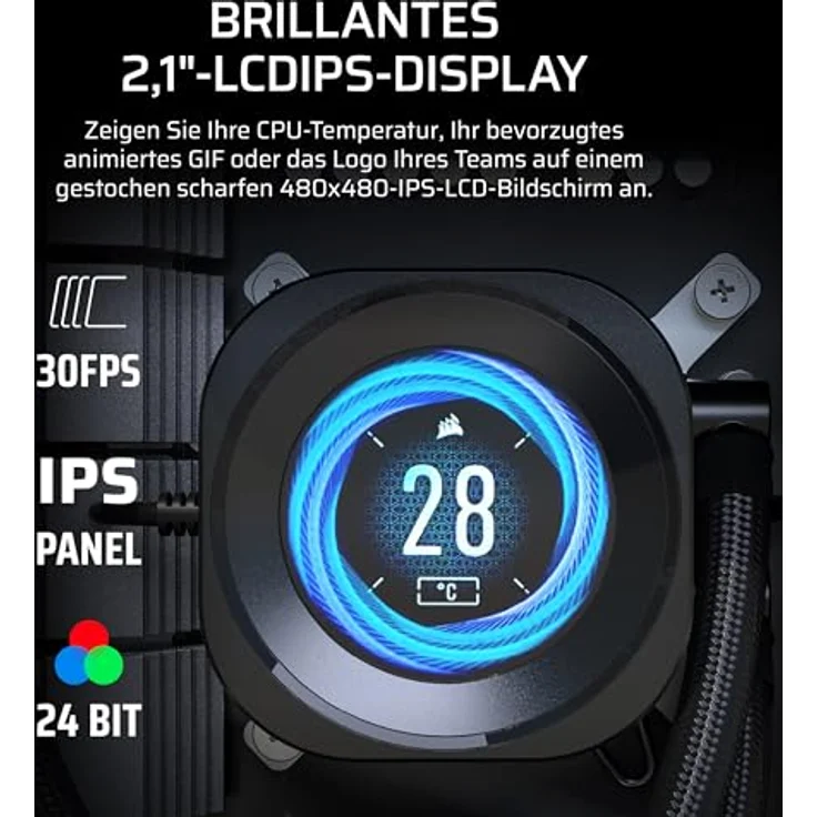 CORSAIR Nautilus 360 RS LCD Flüssig-CPU-Kühler, 2,1-Zoll-IPS Bildschirm, 360mm AIO, Intel LGA 1851/1700, AMD AM5/AM4, 3x RS120-Lüfter, schwarz – Bild 3