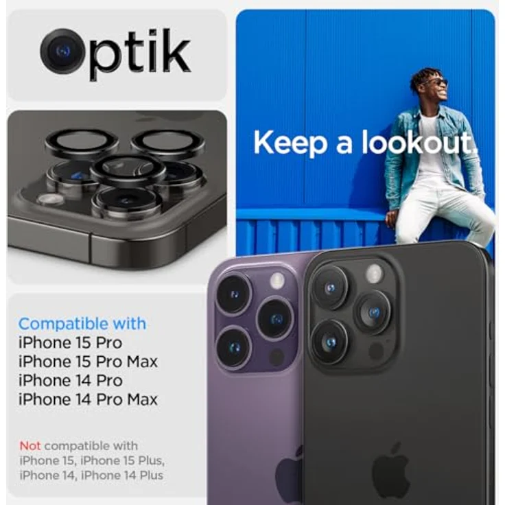 Spigen Glas.tR EZ Fit Optik Pro Kameraschutz für iPhone 15 Pro/Pro Max/14 Pro/Pro Max, 2 Stück, Schwarz, Individuelle Kameraprotektion, Anti-Kratzer – Bild 2