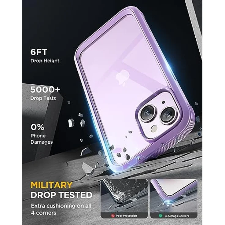 Miracase 360 Grad Hülle für iPhone 13/ iPhone 14 (6.1 Zoll), Stoßfeste Ganzkörper Schutzhülle mit eingebauter 9H-Glas Displayschutzfolie, Violett – Bild 4