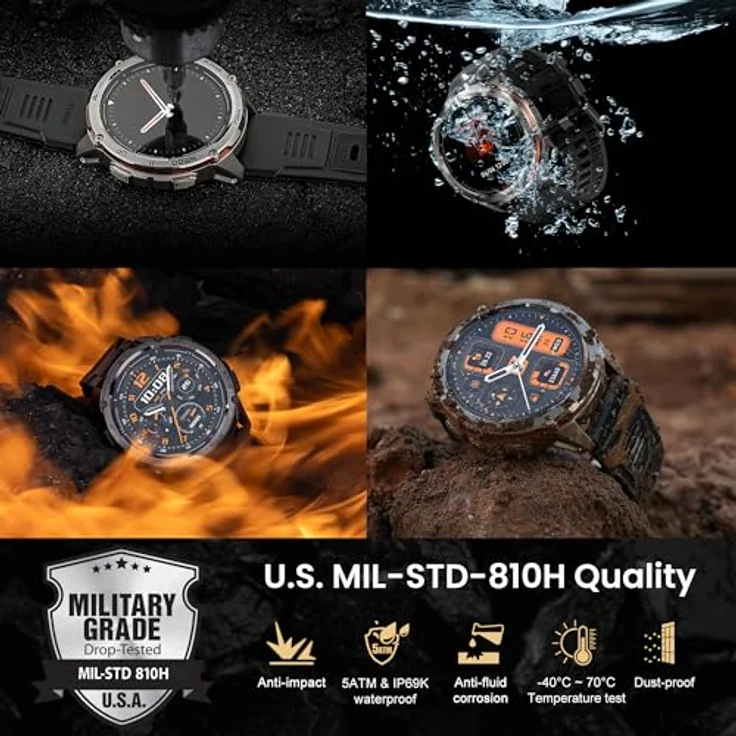 Kospet Smartwatch Tank T3 Ultra 2, robuste Smartwatch mit AMOLED-Display, 170+ Sportmodi, MIL-STD-810H zertifiziert, schwarz – Bild 2