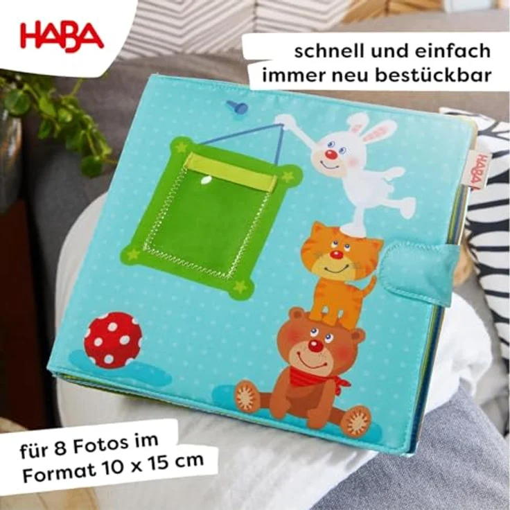 HABA 303143 - Baby-Fotoalbum Spielgefährten2 | Album aus Stoff mit 10 Seiten | Einstecktaschen für 8 Fotos im Format 10 x 15 cm | Ab 12 Monaten – Bild 6