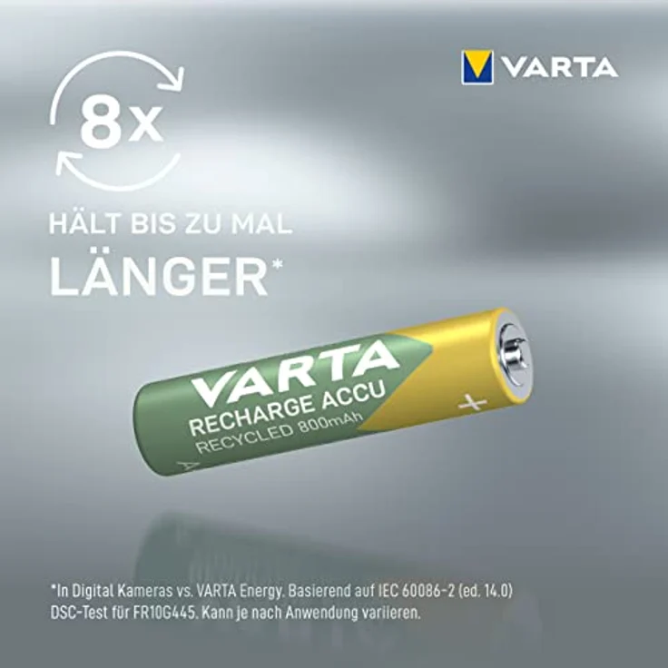 Varta Recharge Accu Recycled Ready-To-Use vorgeladener AAA Micro Ni-MH Akku (4er Pack, 800mAh, aus 11% recyceltem Material, wiederaufladbar ohne Memory Effekt) – Bild 5