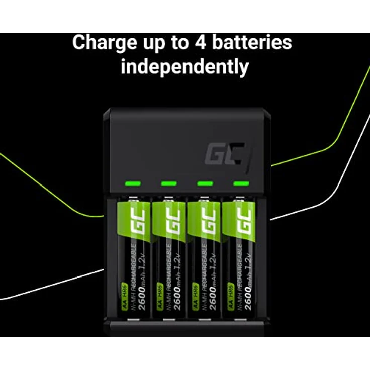 Green Cell VitalCharger Ladegerät mit 2x 2000mAh + 2x 800mAh Ni-MH AA/AAA, 4-Kanal-System, Micro USB-C, LED-Signalisierung – Bild 3