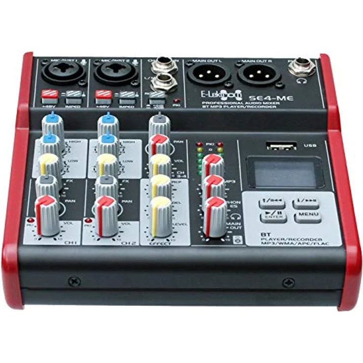 E-Lektron SE-4 Live Mischpult 2-Kanal Mixer + stereo USB/Bluetooth/Soundkarte, inkl. Phantom, Schwarz – Bild 2