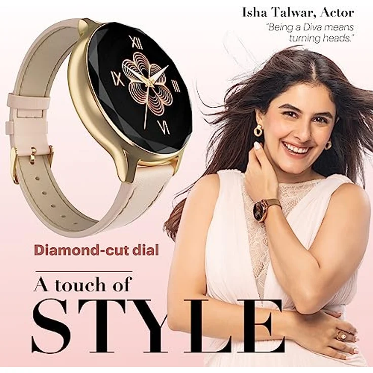 Noise Diva Smartwatch with Diamond Cut dial, Glossy Metallic Finish, AMOLED Display, Mesh Metal and Leather Strap Options, 100+ Watch Faces, Female Cycle Tracker Smart Watch for Women, SpO2 Tracking, Silver – Bild 3