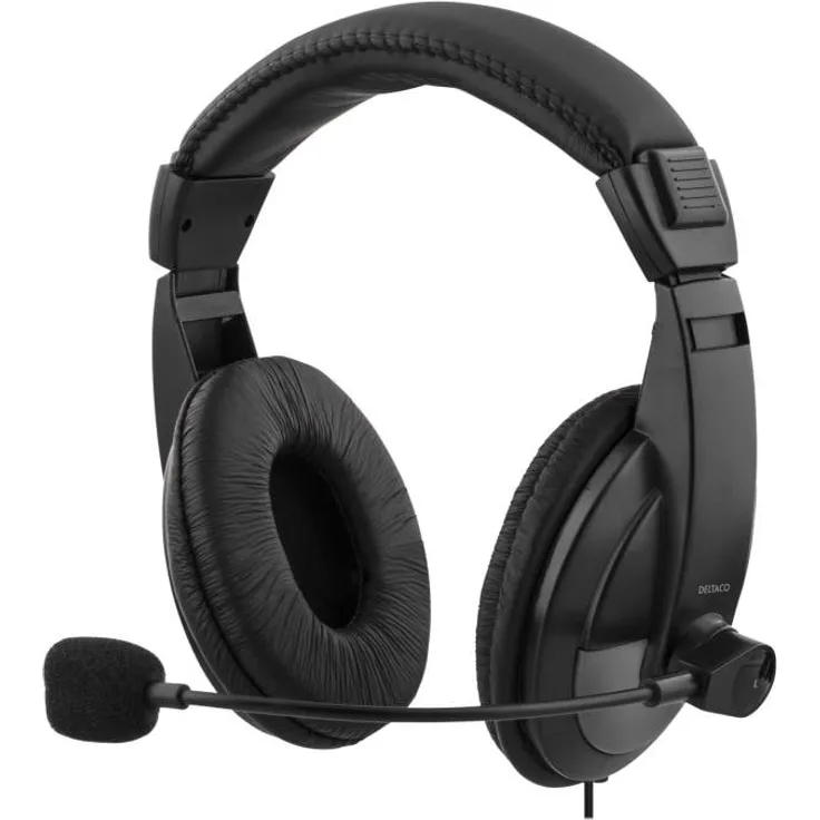 Deltaco HL-57 USB Headset, Kabelgebunden, Schwarz, 40mm Treiber, Verstellbares Mikrofon