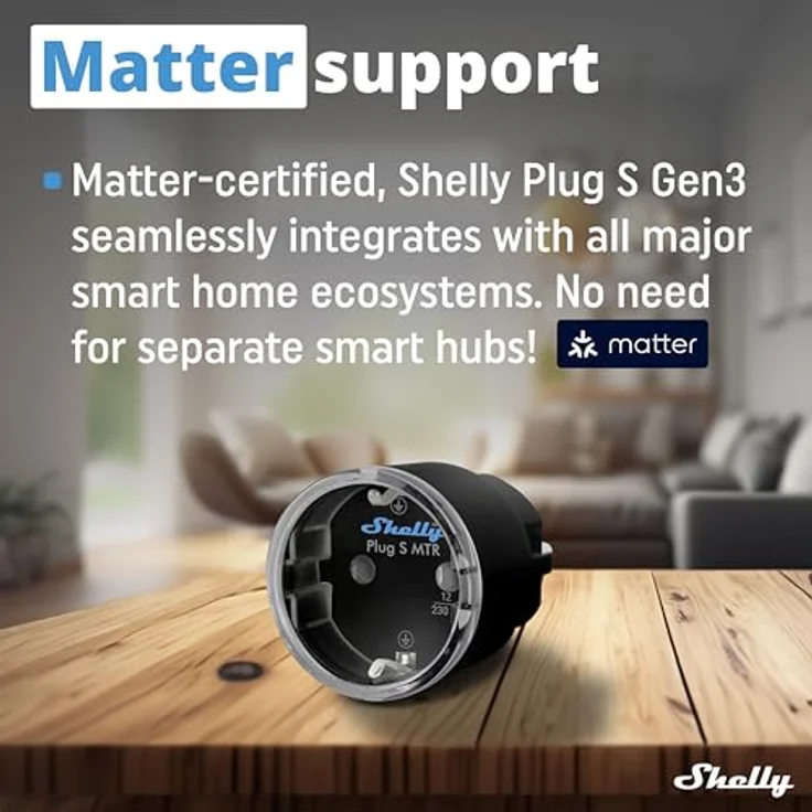 Shelly Plug S MTR Gen3 Schwarz, Matter-zertifizierte intelligente Steckdose mit Stromüberwachung und mehrfarbiger LED-Anzeige, iOS Android APP-Fernbedienung, Google Home und Alexa-Zubehör, Timer – Bild 5