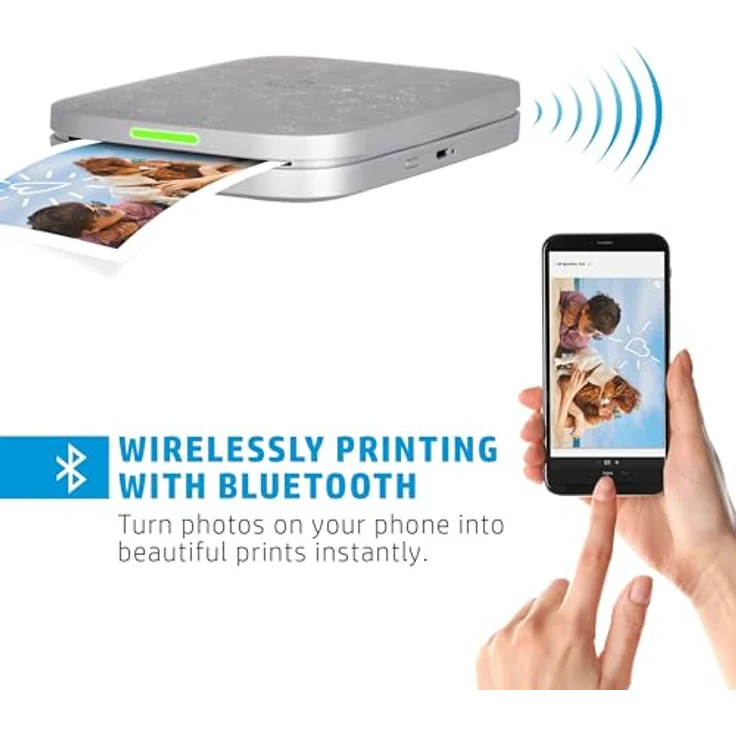 HP Sprocket 3x4" Sofortbilddrucker - Tragbarer, kabelloser Farbdrucker mit Zink-Fotopapier und Kreativ-App, weiß – Bild 3