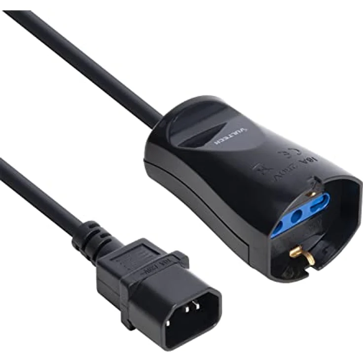 Vultech MU-UPS02 Stromkabel IEC C14 männlich - 10/16A BIPASSO SCHUKO USV-Kabel, IEC-Stecker, Schuko-Buchse, Schwarz – Bild 1