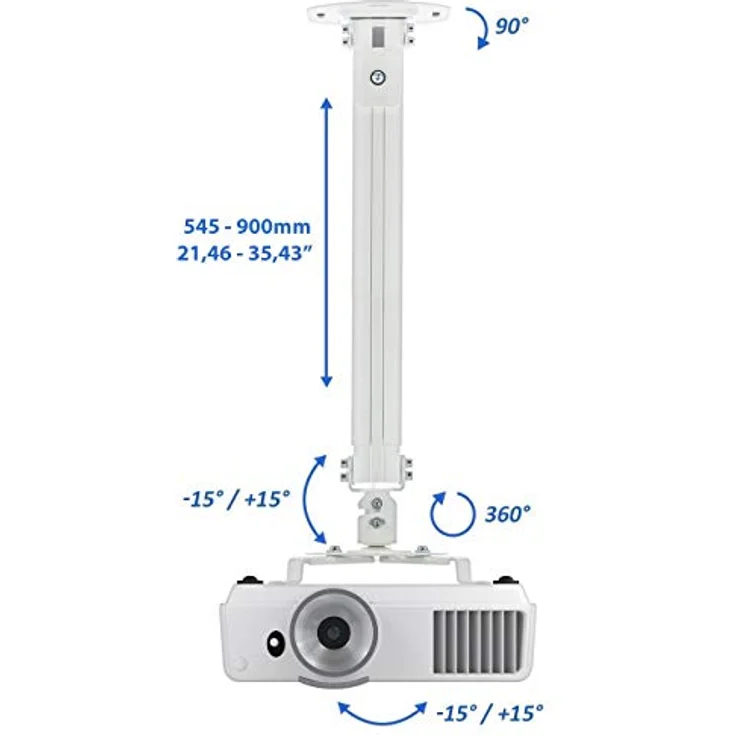 deleyCON Universal Beamerhalterung Deckenhalterung +-15° Neigbar - 360° Drehbar - bis 13,5Kg - Höhenverstellbar 545mm-900mm - Kabelführung - Weiß – Bild 5