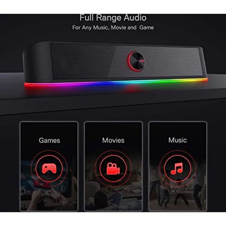 Redragon GS560 Adiemus RGB Desktop-Soundbar, 2.0-Kanal-Computerlautsprecher mit Audio-Light-Sync, Touch-Control und USB-Anschluss – Bild 3