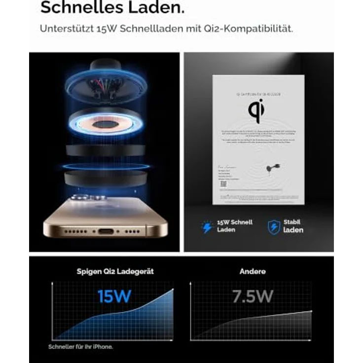 Spigen OneTap Pro 4 MagSafe Car Mount Charger, kabelloses Ladegerät für Dashboard und Windschutzscheibe, Schwarz – Bild 2