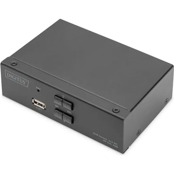 DIGITUS Displayport KVM-Switch – 2-Port Single-Display – 2 PC 1 Monitor – 1x Maus, Tastatur & Audio für 2 Computer – UHD 4K@60Hz (4096 x 2160p) – Hot-Key Umschalter – 1x USB 2.0 Hub – Schwarz