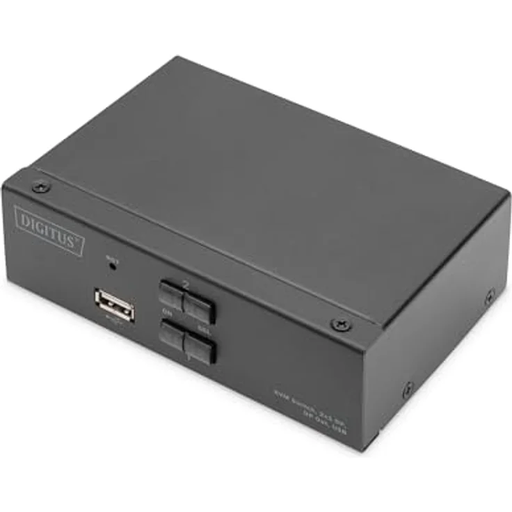 DIGITUS Displayport KVM-Switch – 2-Port Single-Display – 2 PC 1 Monitor – 1x Maus, Tastatur & Audio für 2 Computer – UHD 4K@60Hz (4096 x 2160p) – Hot-Key Umschalter – 1x USB 2.0 Hub – Schwarz – Bild 1