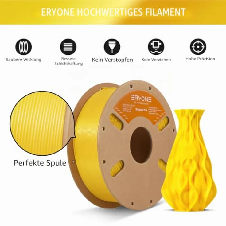 ERYONE PLA Filament 1.75 mm, 3D Drucker Filament mit Maßgenauigkeit +/- 0,03 mm, 1 kg Spule, Gelb – Bild 4