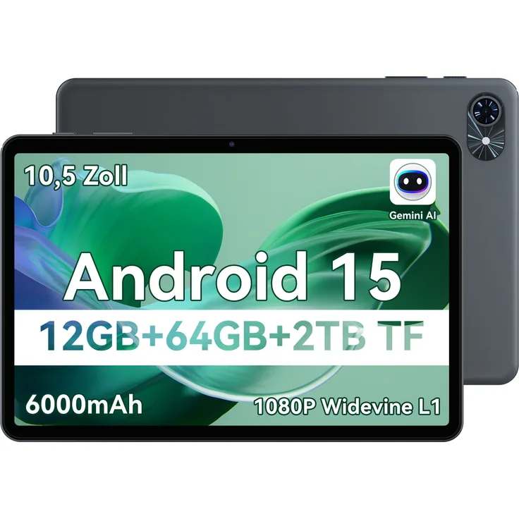 TABWEE T80 Tablet 10 Zoll, Android 15, 12GB RAM + 64GB ROM, 2TB erweiterbar, 5G WiFi, 6000mAh Akku, 1280 * 800 HD, Dual Kamera, Gemini AI