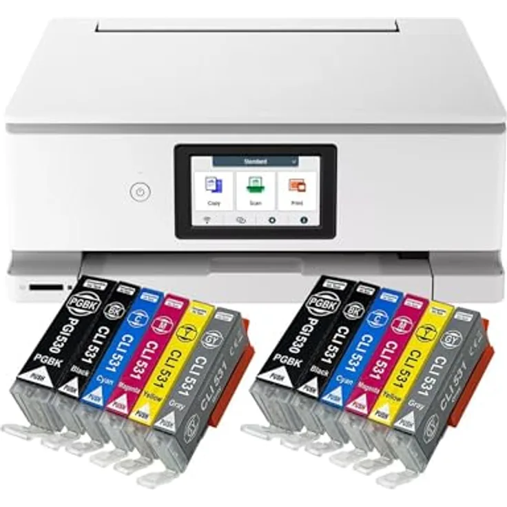 IC-Office TS8751, Tintenstrahl Multifunktionsdrucker 3-in-1 mit WLAN, Duplex, SD-Kartenleser und 12 XXL Tintenpatronen, weiß