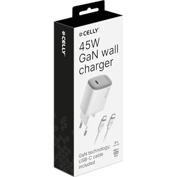 Celly USB-C-Wandladegerät 45 W mit GaN-Technologie, inkl. 2 m USB-C-Kabel, Schnellladung für Smartphones, Tablets und Laptops – Bild 5