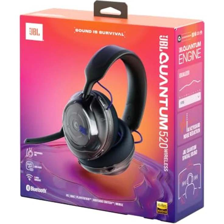 JBL QUANTUM 520, Over-ear Gaming-Headset mit 50-mm-Treibern, Hi-Res-Audio und Dual Wireless, Bluetooth Schwarz – Bild 9