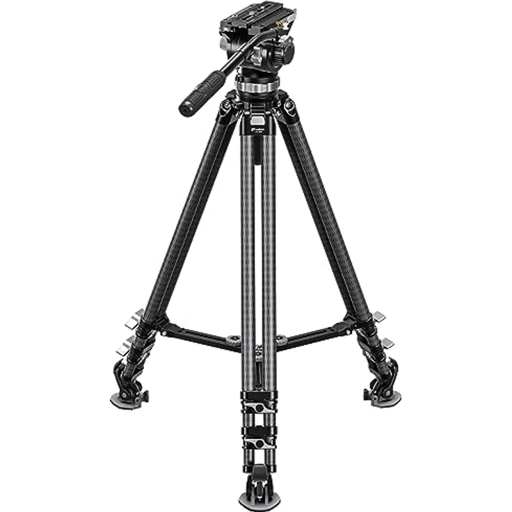 Leofoto LVC-253C, Carbon-Dreibeinstativ mit Doppelrohr und Videoneiger BV-20, 75mm Halbschale, vielseitig einstellbare Stativbeine
