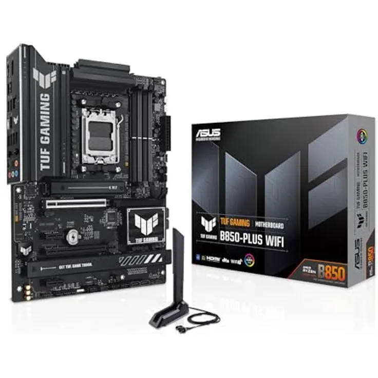 ASUS TUF Gaming B850-PLUS WiFi Mainboard Sockel AMD AM5 (AMD B850, ATX, PCIe 5.0, WiFi 7, 2X PCIe 4.0 M.2, Aura Sync) - Fortschrittliche AI-PCs, AMD Ryzen 9000/8000/7000, Verbesserte Stromversorgung, Ultraschnelle Konnektivität
