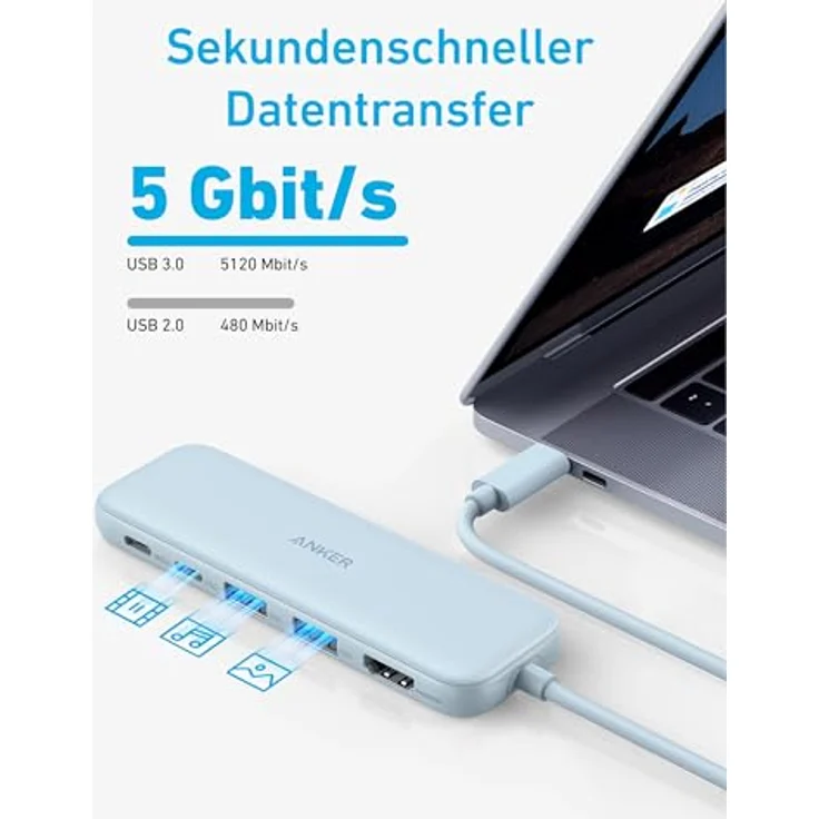 Anker USB C Hub, 332 USB-C Hub (5-in-1) mit 4K HDMI Display, 5Gbps Datenanschluss und 2 USB-A Ports für MacBook Pro, Air, Dell XPS, Lenovo Thinkpad, HP Laptops - Schwarz – Bild 4
