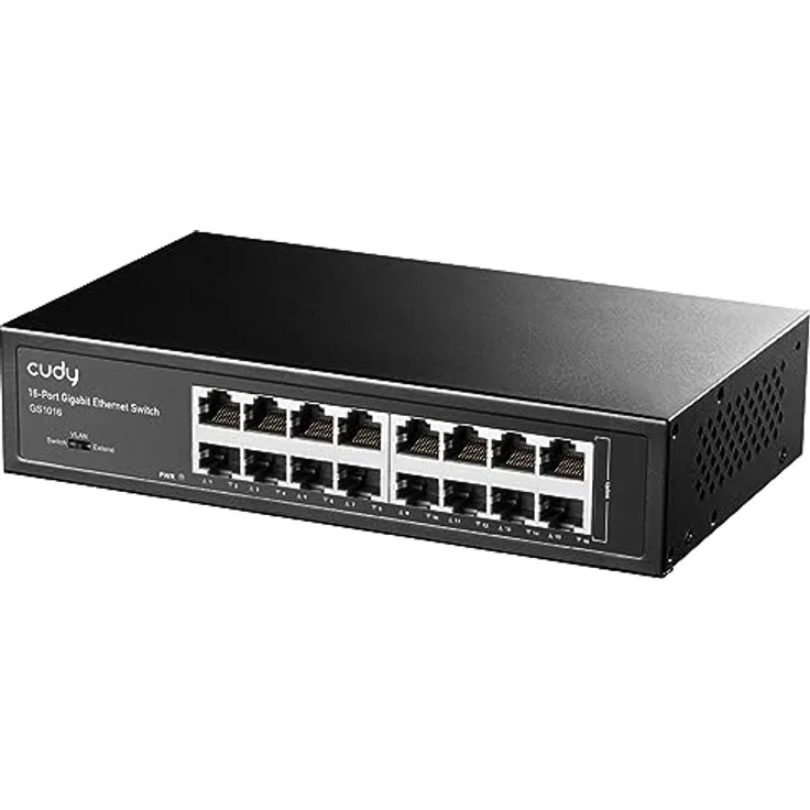 Cudy GS1016 Unmanaged Switch Gigabit-Rack für Unternehmen (16 Ports, automatische Erkennung, 1000 Mbit/s, Leistungsoptimierung, Plug and Play), Schwarz
