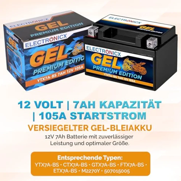 Electronicx GEL-YTX7A-BS Motorradbatterie 7Ah 12V, wartungsfrei, auslaufsicher, vibrationsfest für Motorrad, Roller, Quad und Jetski – Bild 5
