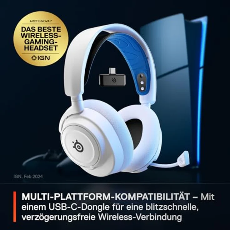 SteelSeries Arctis Nova 7P Wireless Gaming Headset - HiFi-Treiber, 2,4 GHz + Bluetooth, 38-Std.-Akku, USB-C, Einziehbares Mikrofon - PlayStation, PC, VR, Switch – Bild 2
