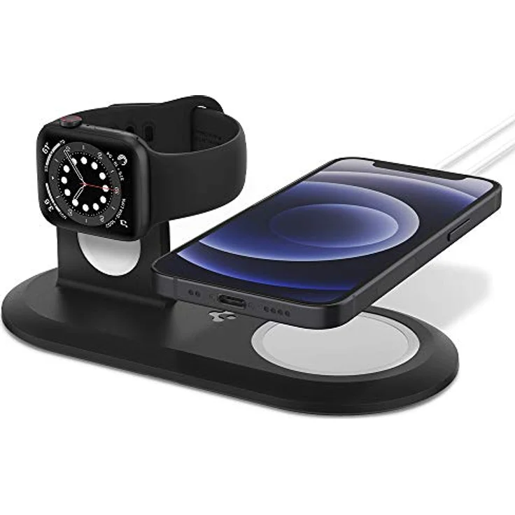 Spigen Mag Fit Duo Designed für MagSafe Ladegerät Pad/Kompatibel mit iPhone 15/14/13/12 und Apple Watch Ultra 2/Ultra 9/8/7/6/5/SE/4/3/2/1 - Schwarz – Bild 1