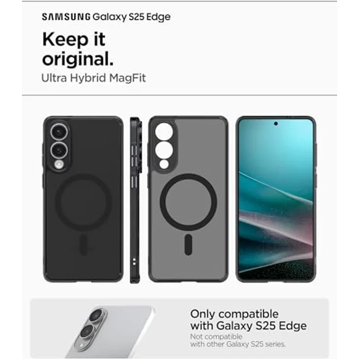 Spigen Ultra Hybrid MagFit Hülle für Samsung Galaxy S25 Edge, kompatibel mit MagSafe, frosted black, mit Air Cushion Technologie und Schutzrand – Bild 2