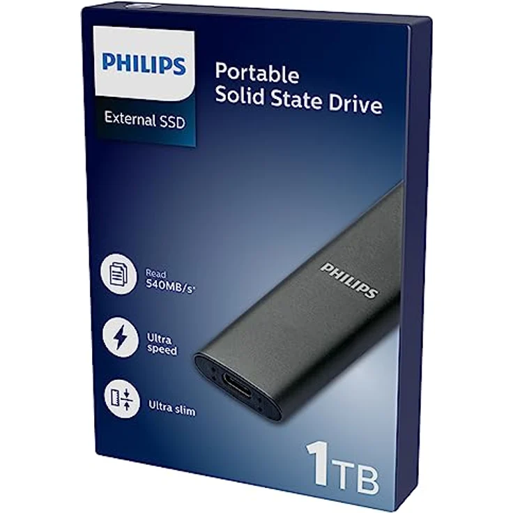 PHILIPS Externe Portable SSD 1 TB - Ultra Slim SATA Ultra Speed USB-C, Lesegeschwindigkeit bis zu 540 MB/s, Aluminium, Anthrazit – Bild 2