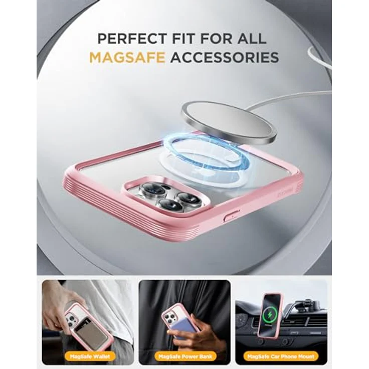 miracase Vollschutzhülle für iPhone 15 Pro, Magsafe, 360° Ganzkörperschutz, 9H-Displayschutz, Rosa – Bild 5
