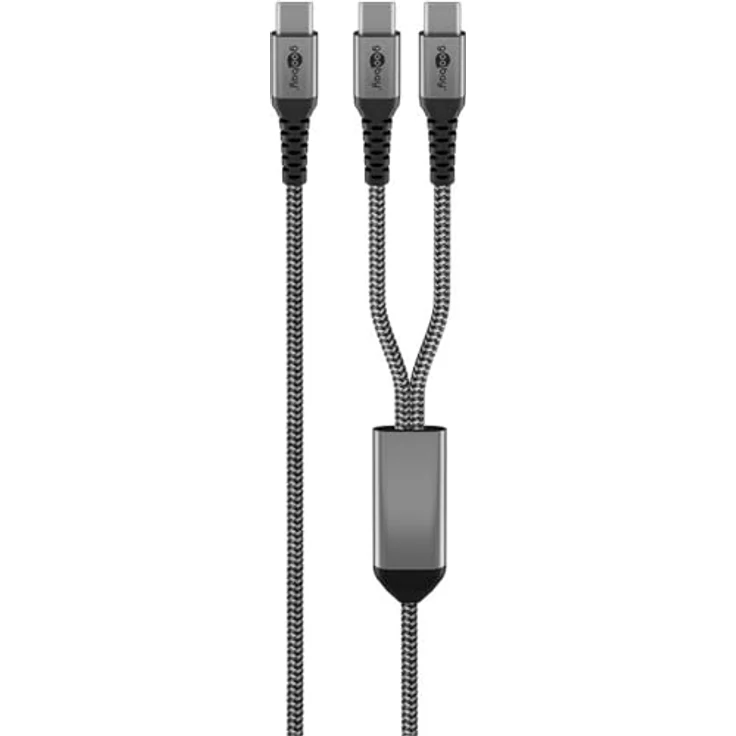 Goobay USB-C-Textilkabel 60 W Power Delivery, 1,5 m, schwarz-grau, Y-Verzweigung für gleichzeitiges Laden und Datenübertragung – Bild 1